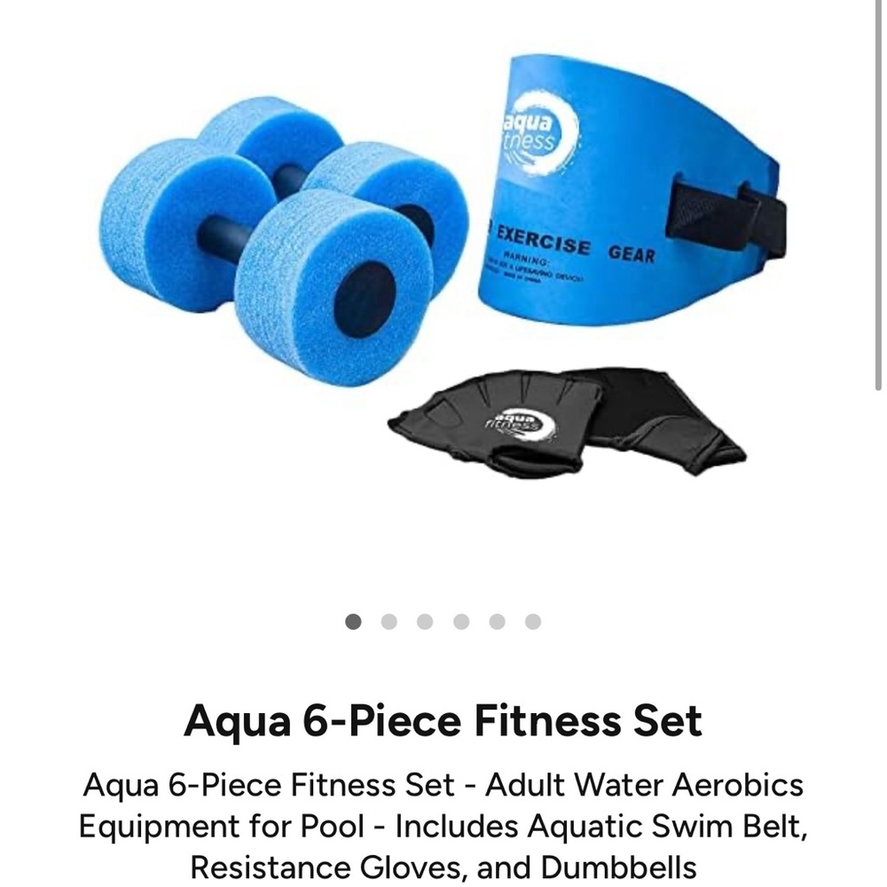 Aqua 6-Piece Fitness Set: Aquatic Swim Belt, Resistance Gloves & Dumbbells: NIB